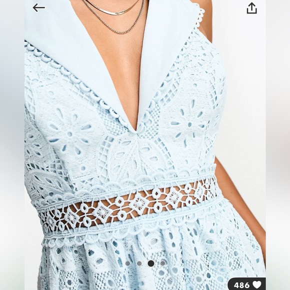 NWT ASOS Lace Light blue halter neck dress Petite 6 Small midi Bridal party - Picture 3 of 11